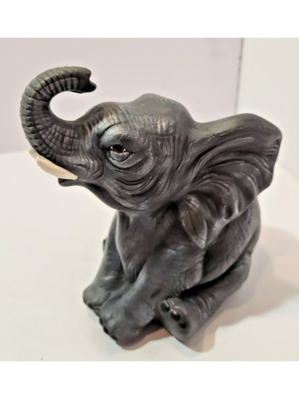 Vintage Lifelike Ceramic Sitting Baby Grey Elephant Figurine 6" Detailed - Picture 7 of 11